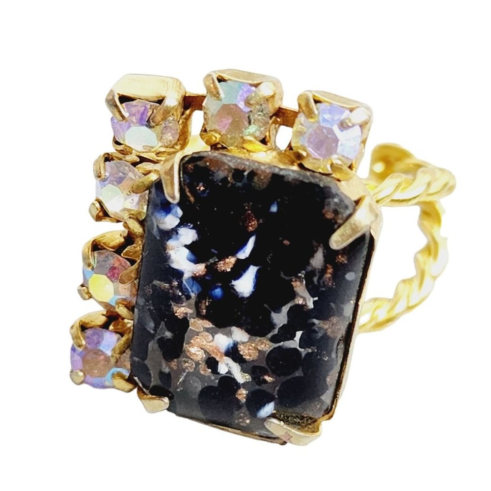 Vintage Adjustable Confetti Glass Ring (A1421)